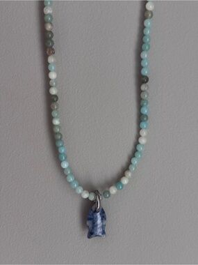 Amazonite Natural Stone Beaded Necklace 4mm With Sodalite Fish Pendant